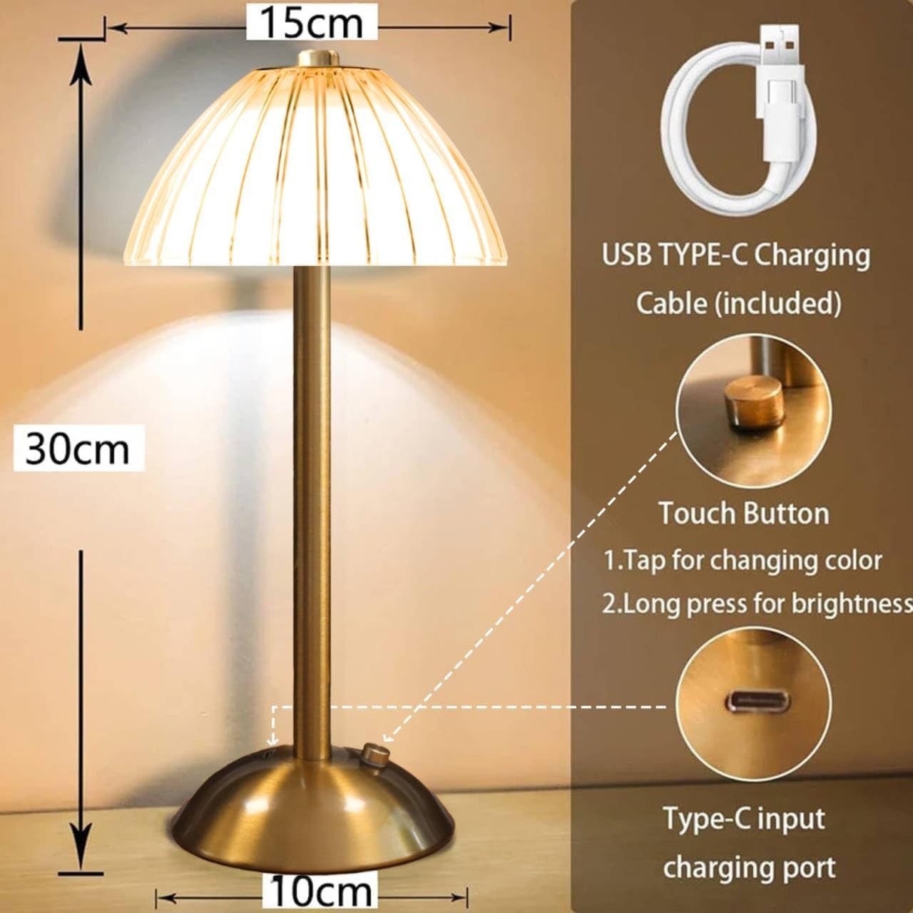 LED Lamp Modern Table Lamp Dimmable Cordless Night Decor Light USB Rechargeable Secondary image