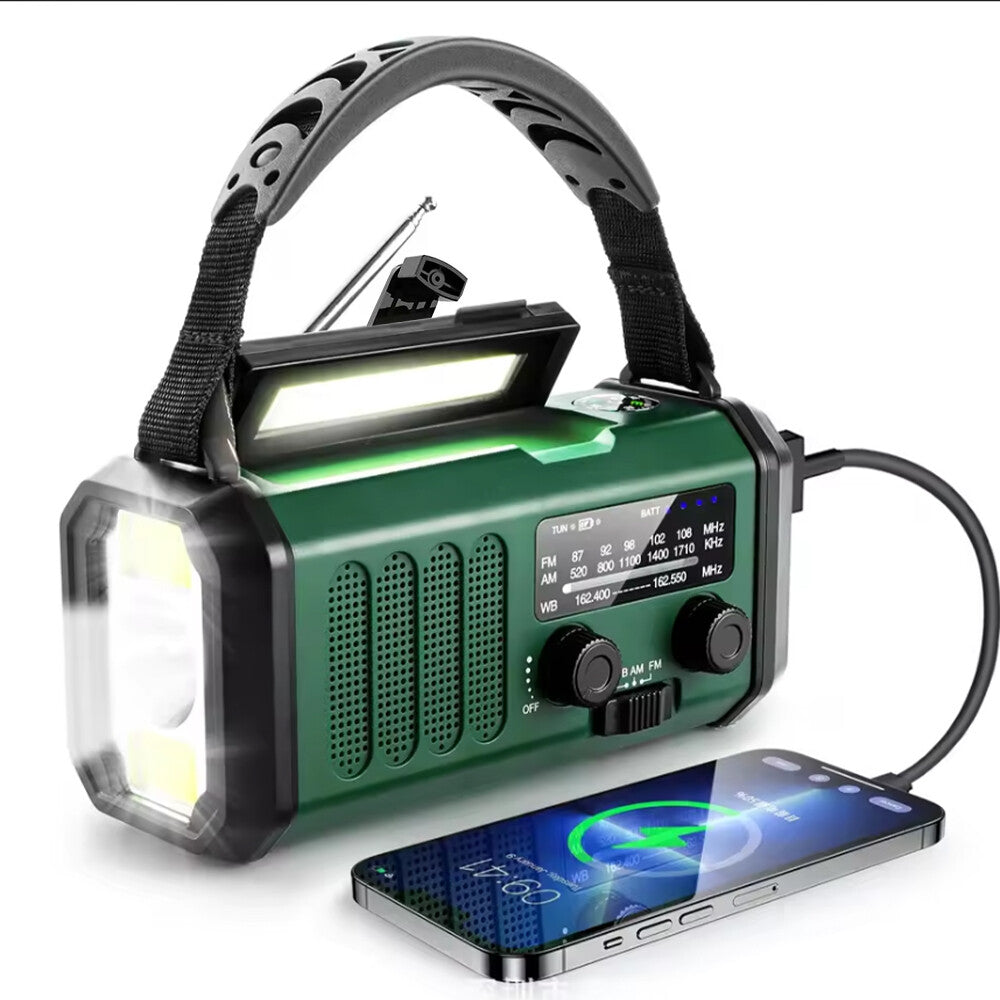10 0 0 0mAh Wind Up Solar Radio Hand Crank Emergency FM AM USB Charger Led Torch UK Secondary image