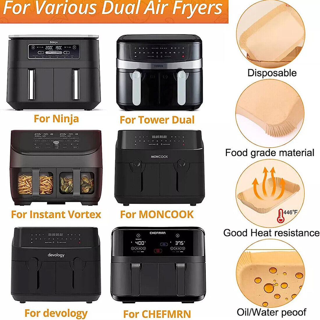 NEW 1o0 Air Fryer Paper 1o0 Circular Pad Paper Liners Disposable NonStick Parchment UK Secondary image