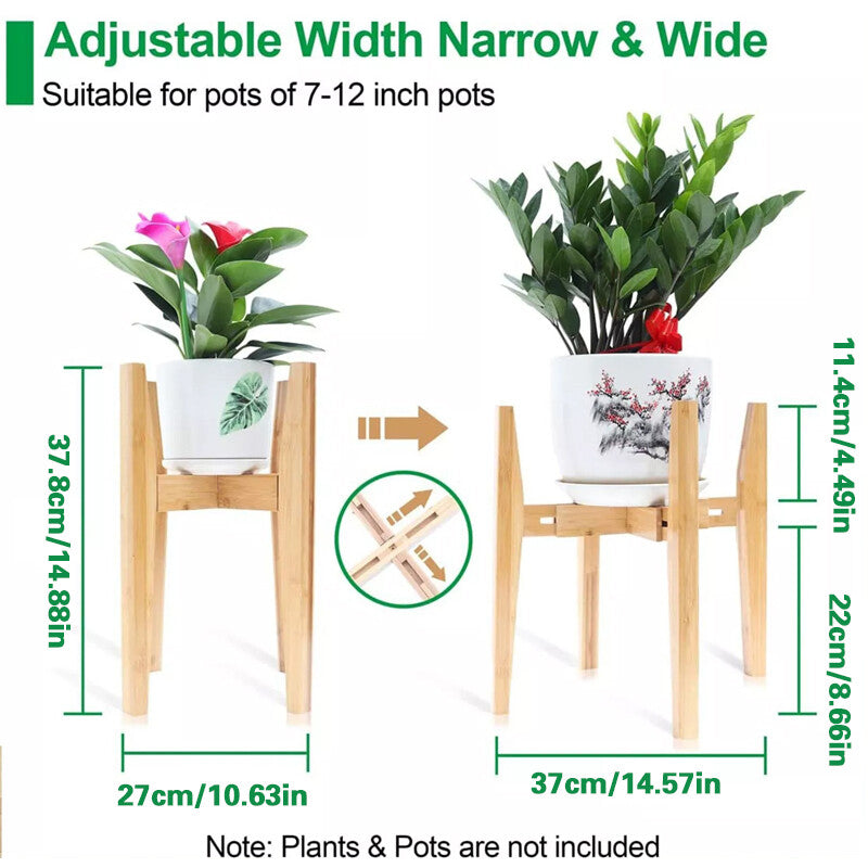 Adjustable Bamboo Wooden Plant Stand Plant & Flower Pot Base Holder Natural Secondary image