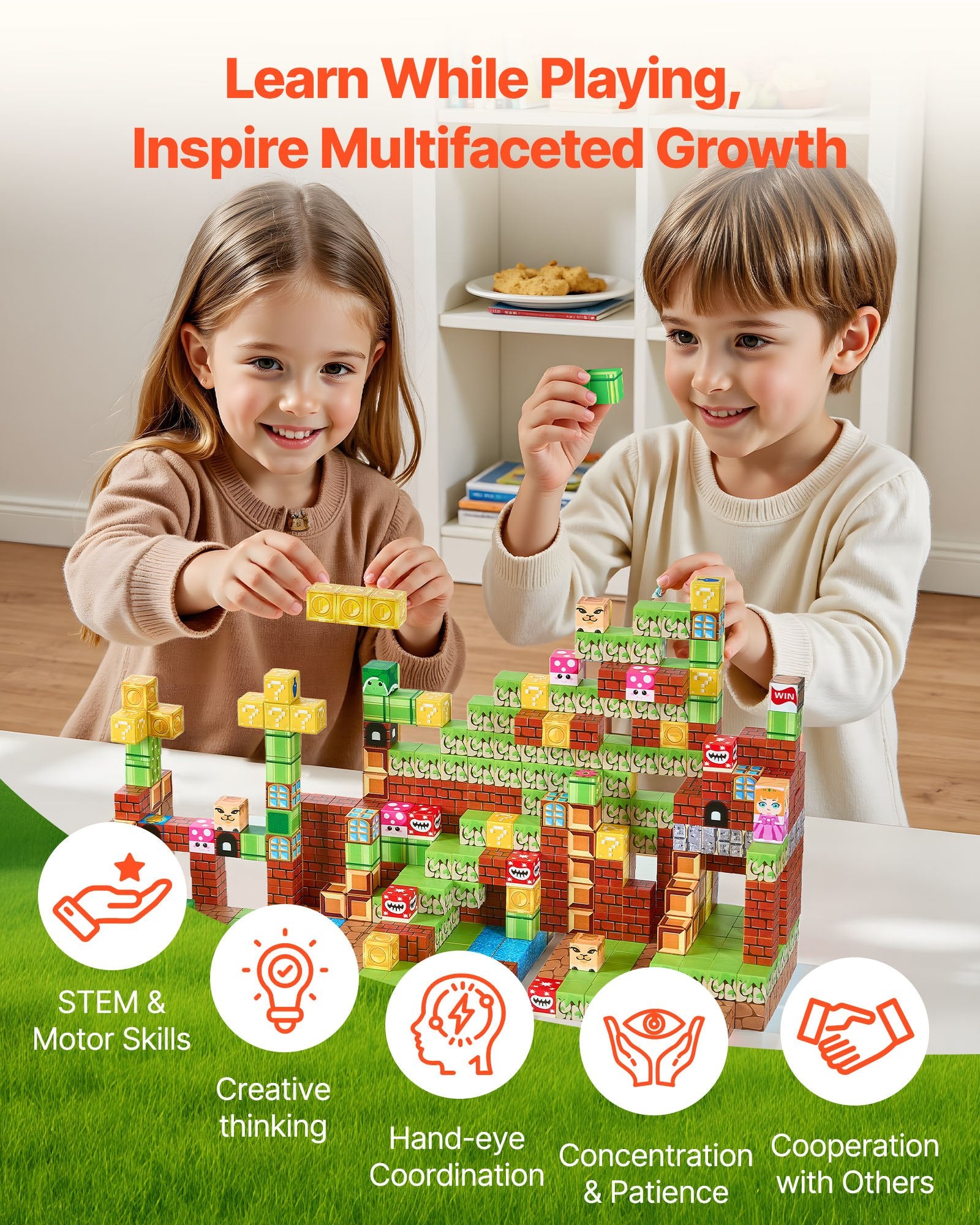 Magnetic Blocks, 100 PCS Magnet Blocks Set, Magnetic Building Cubes For Kids, STEM Montessori Sensory Toys For Christmas Birthday Gift, Construction Stacking Toy For Ages 3 And  Years Old Boys & Girls Secondary image