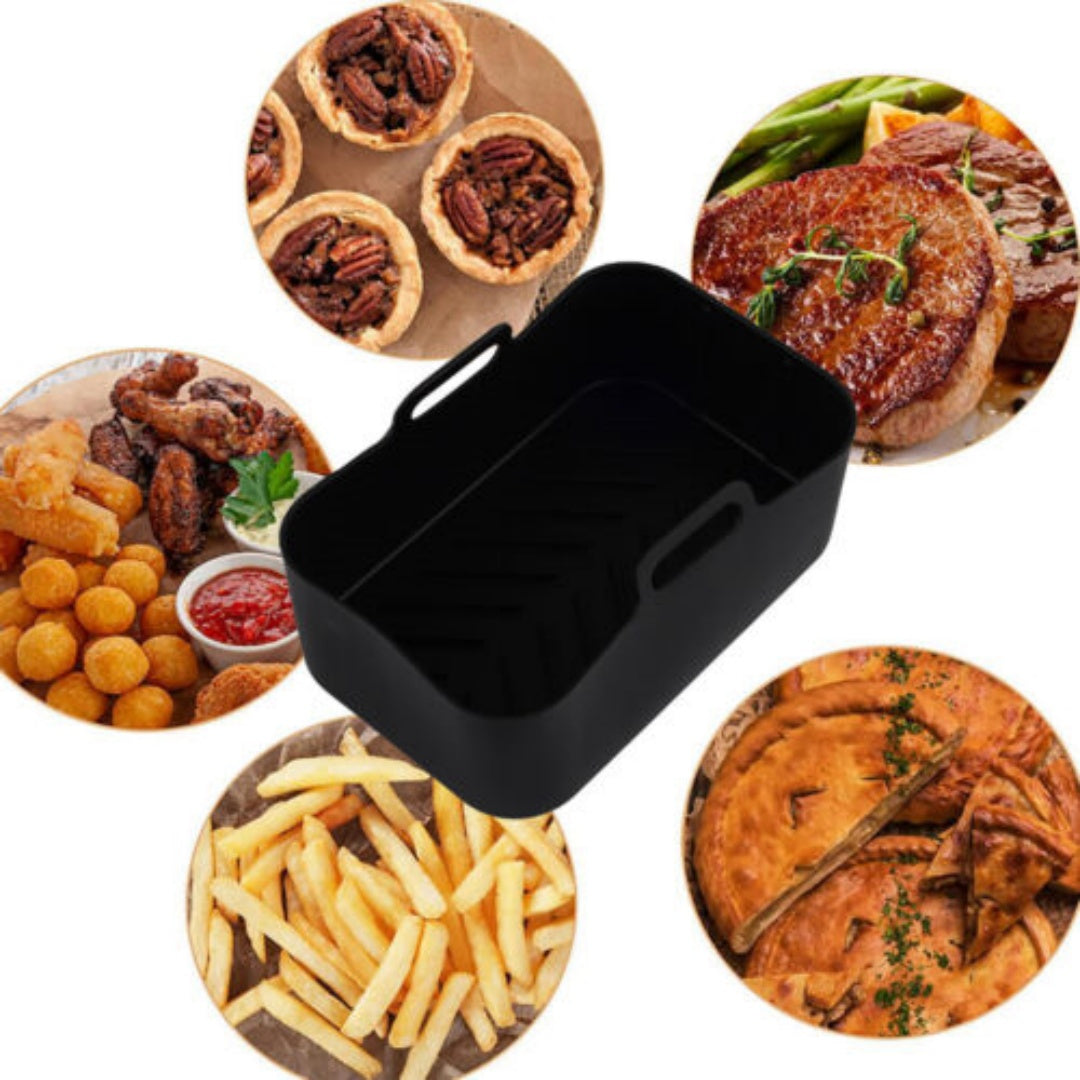 2PCS Square Silicone Pot For Air Fryer Kitchen BBQ Plate Heating Baking UK Secondary image