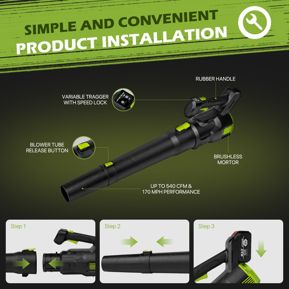 2000W Cordless Air Blower 21V Garden Snow Dust Electric Leaf Blower W  2 Battery Secondary image