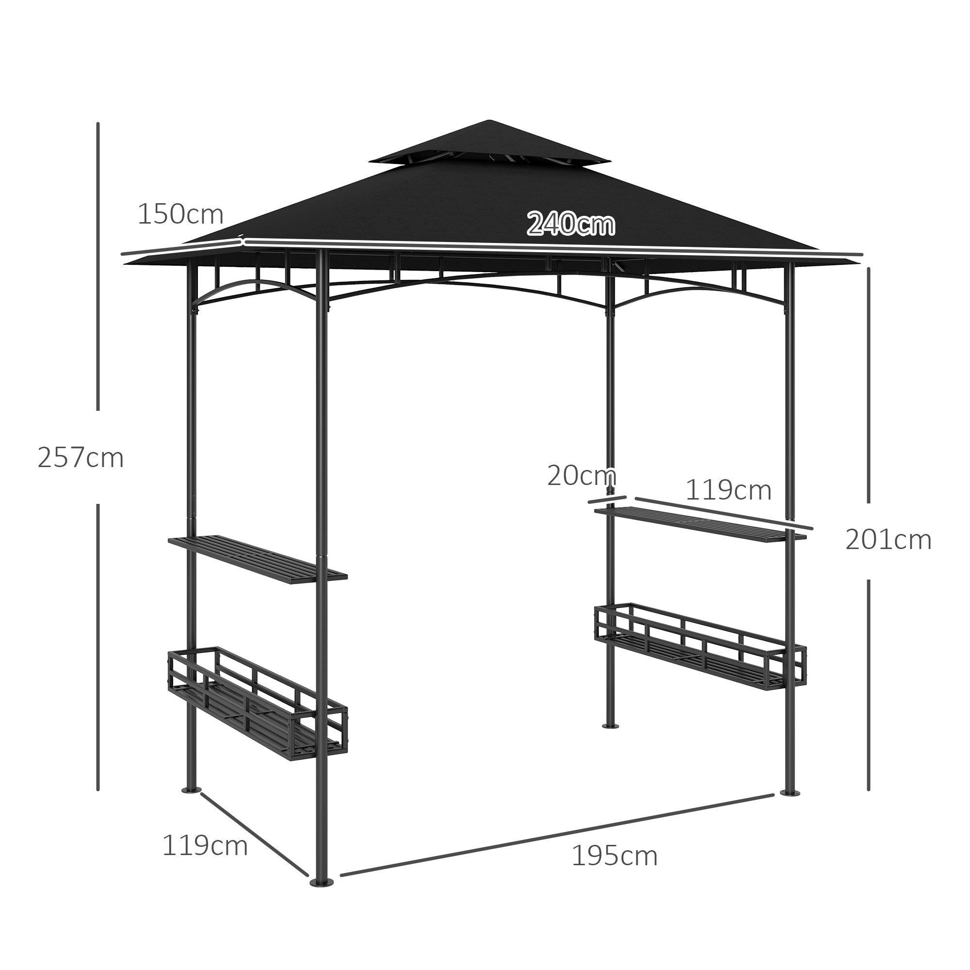 150 X 240cm BBQ Grill Gazebo, With Shelves - Grey Secondary image