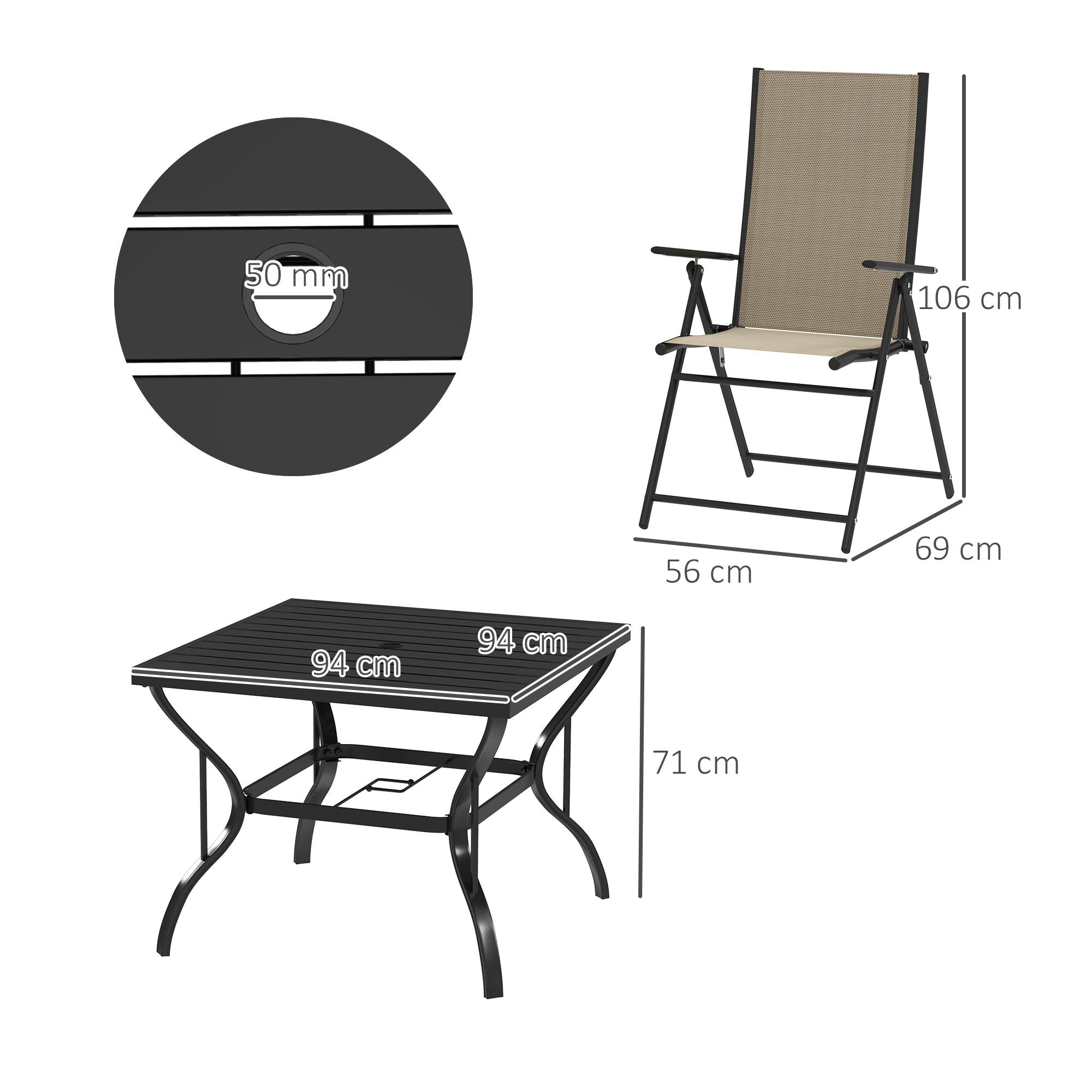 Five-Piece Steel Frame Patio Set - Khaki/Black Secondary image