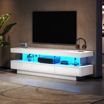 TV Stand Cabinet High Gloss TV Stand Unit With LED Lights 160CM, 3 Drawers, 3 Open Storage Space, For Bedroom Living Room Home Furniture Secondary image