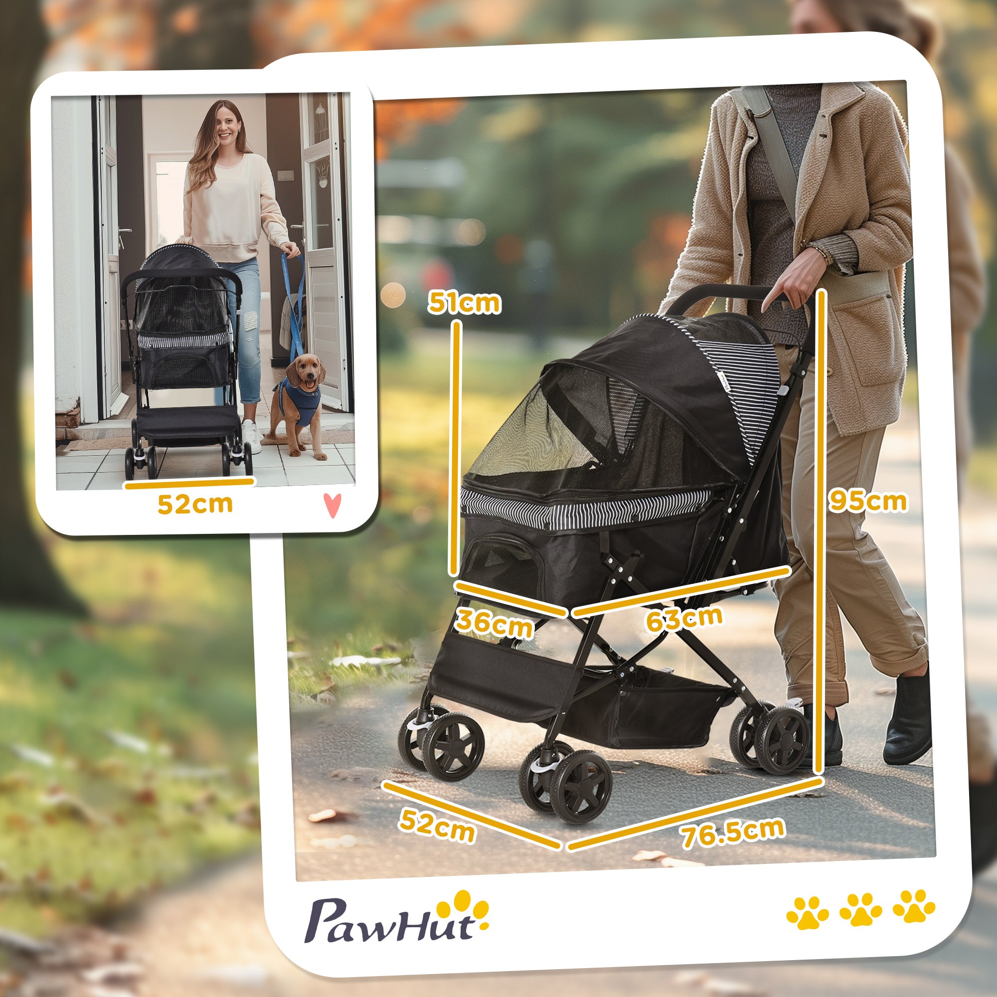 PawHut Pet Stroller Pushchair Foldable Travel Dog Cat Carriage W/ Reversible Handle Brake Basket Secondary image