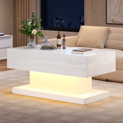 White High Gloss Lift-Up Coffee Table with Storage & Smart RGB LED Secondary image