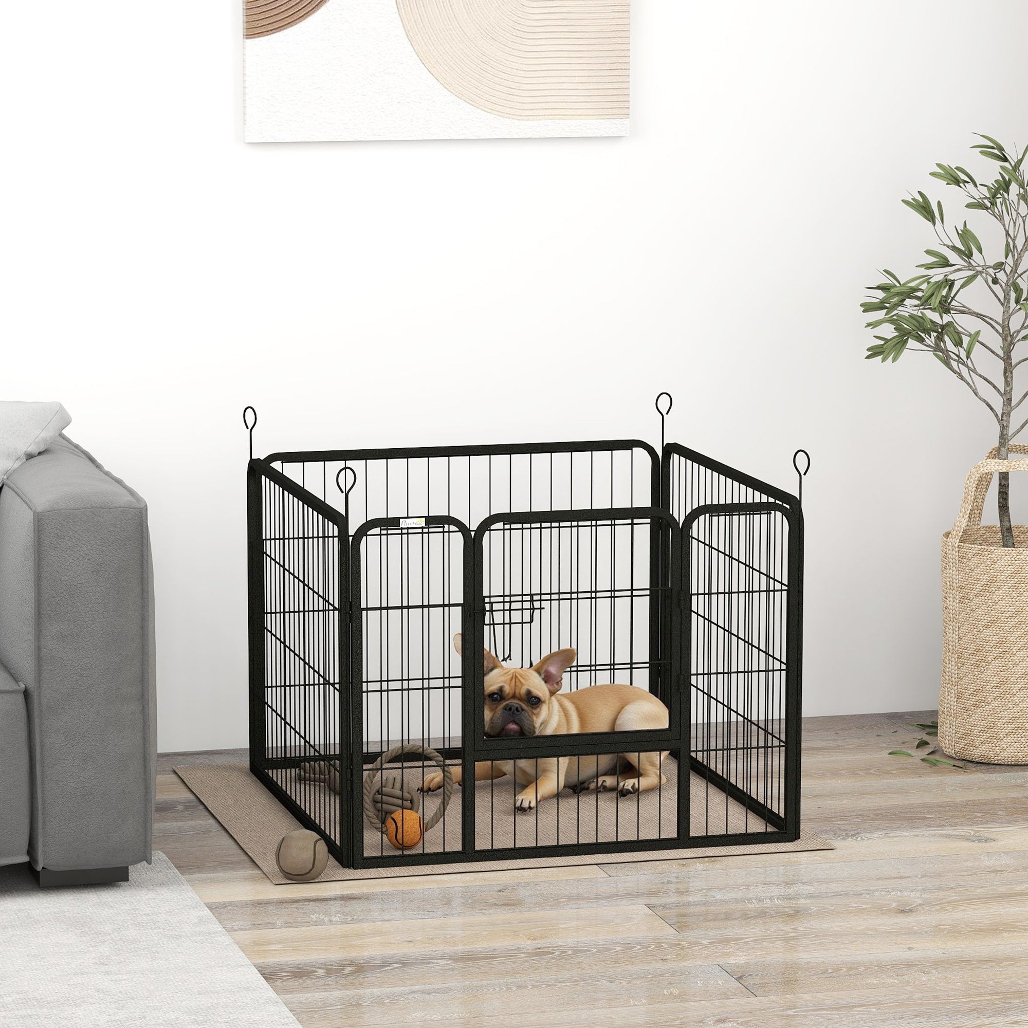 PawHut Heavy Duty Dog Playpen, 4 Panel Puppy Pen, Foldable Dog Kennel Both Indoor Outdoor Use Collapsible Design 82L X 82W X 60H (cm) Secondary image