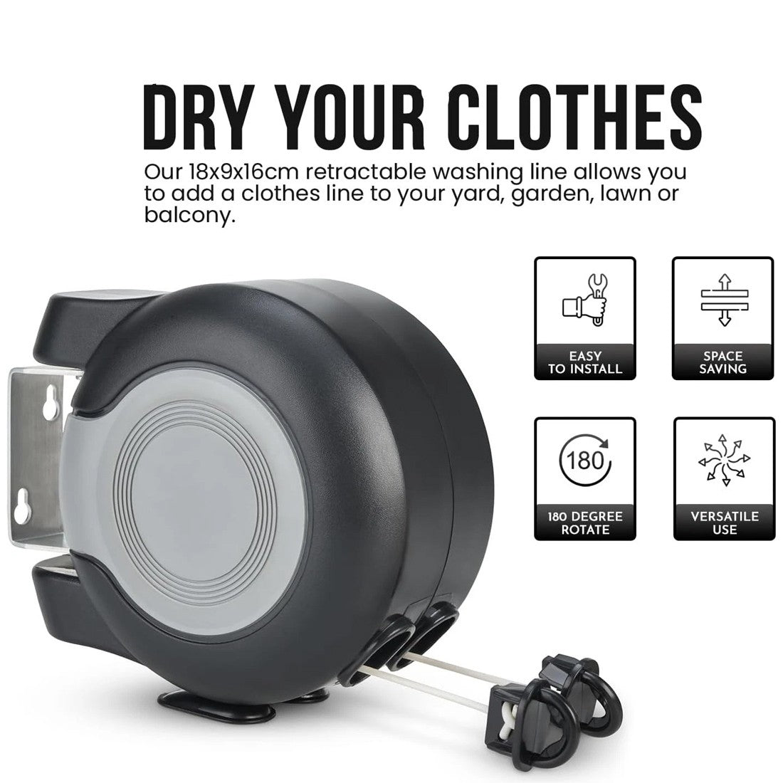 30m Retractable Clothes Reel Double Washing Line Wall Mounted Outdoor Drying Hot Secondary image