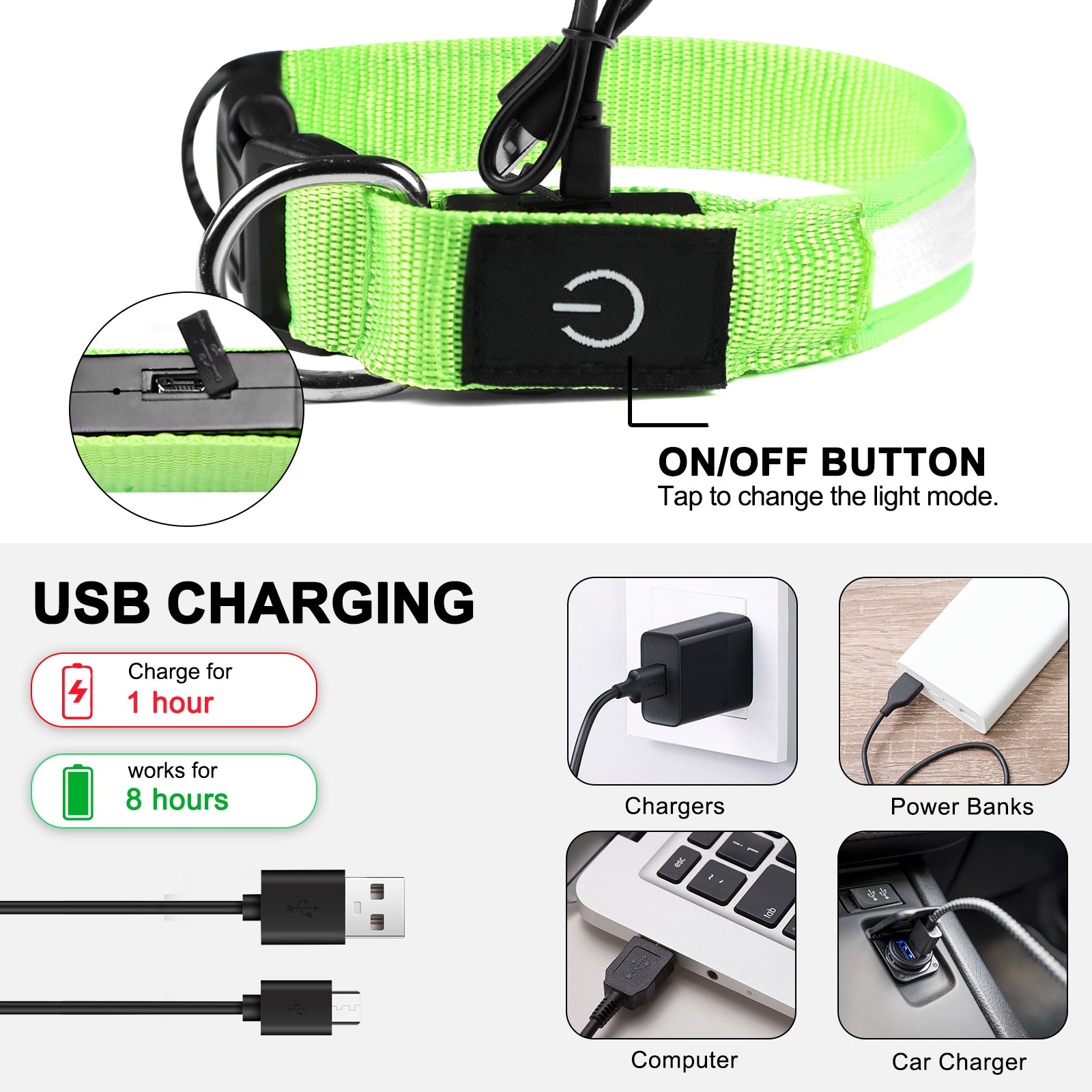 Light Up Dog Collar - Dog Collar Lights For The Dark Night, Adjustable Flashing Dog Collar Rechargeable, LED Dog Collar With 3 Flash Modes For Large, Medium And Small Dogs--Size M Secondary image