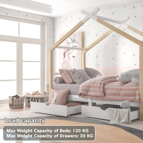 Kids Single Bed Frames Toddler Beds Storage Underneath 3FT Single Bed With Storage Solid Pine Wood House Tree Canopy Bed For Children Girls And Boys Toddler Bed Wood Secondary image