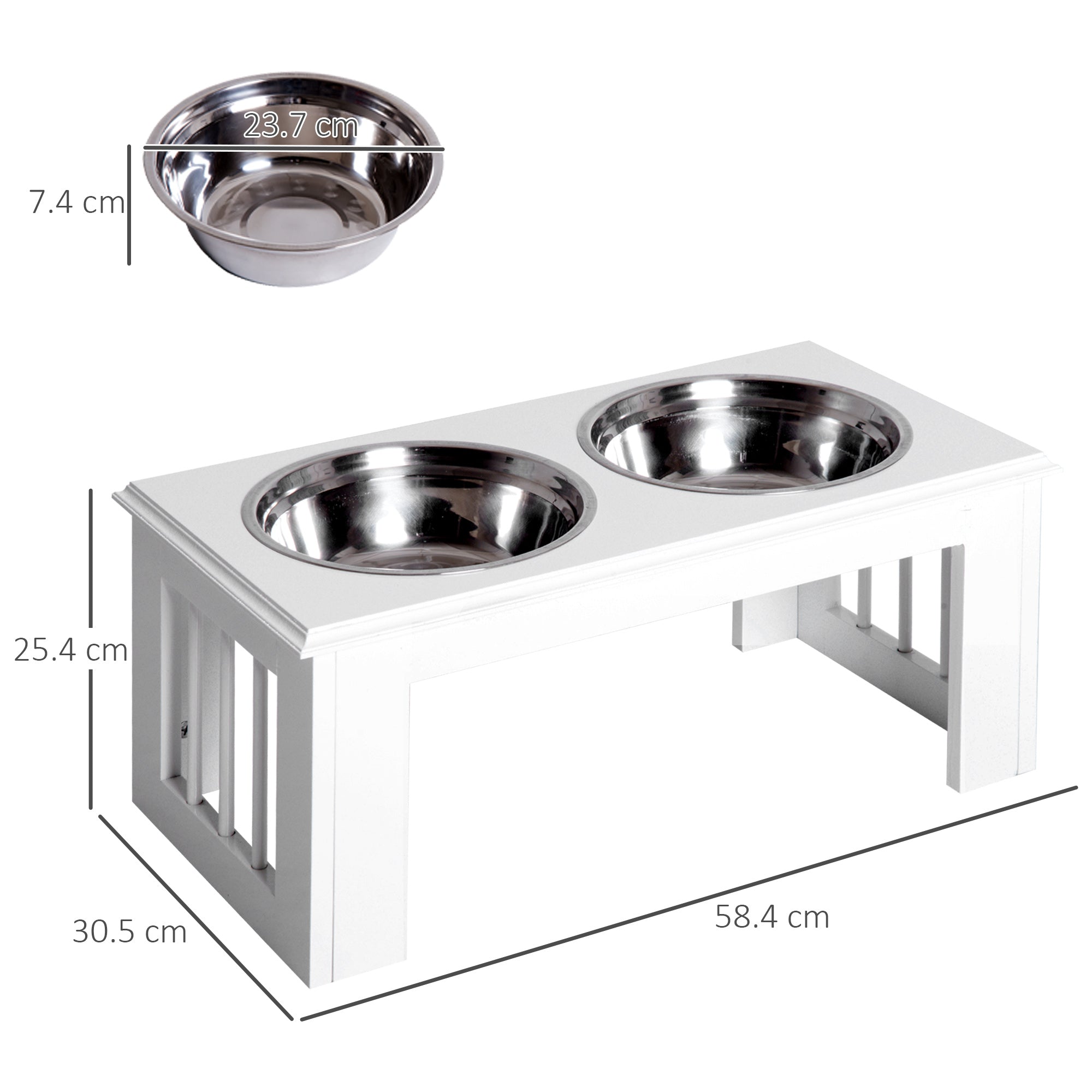 PawHut Raised Dog Feeding Bowls With Stand, Stainless Steel For Medium Dog, 58L X 31W X 25H Cm - White Secondary image