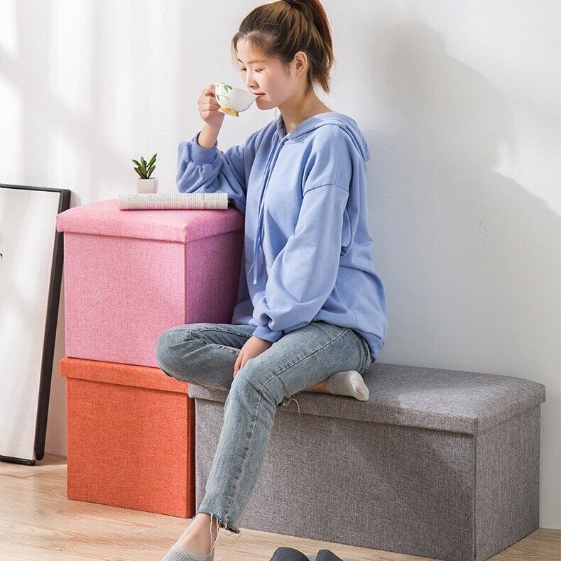 Foldable Storage Ottoman Seat – Padded Footstool & Toy Box Secondary image