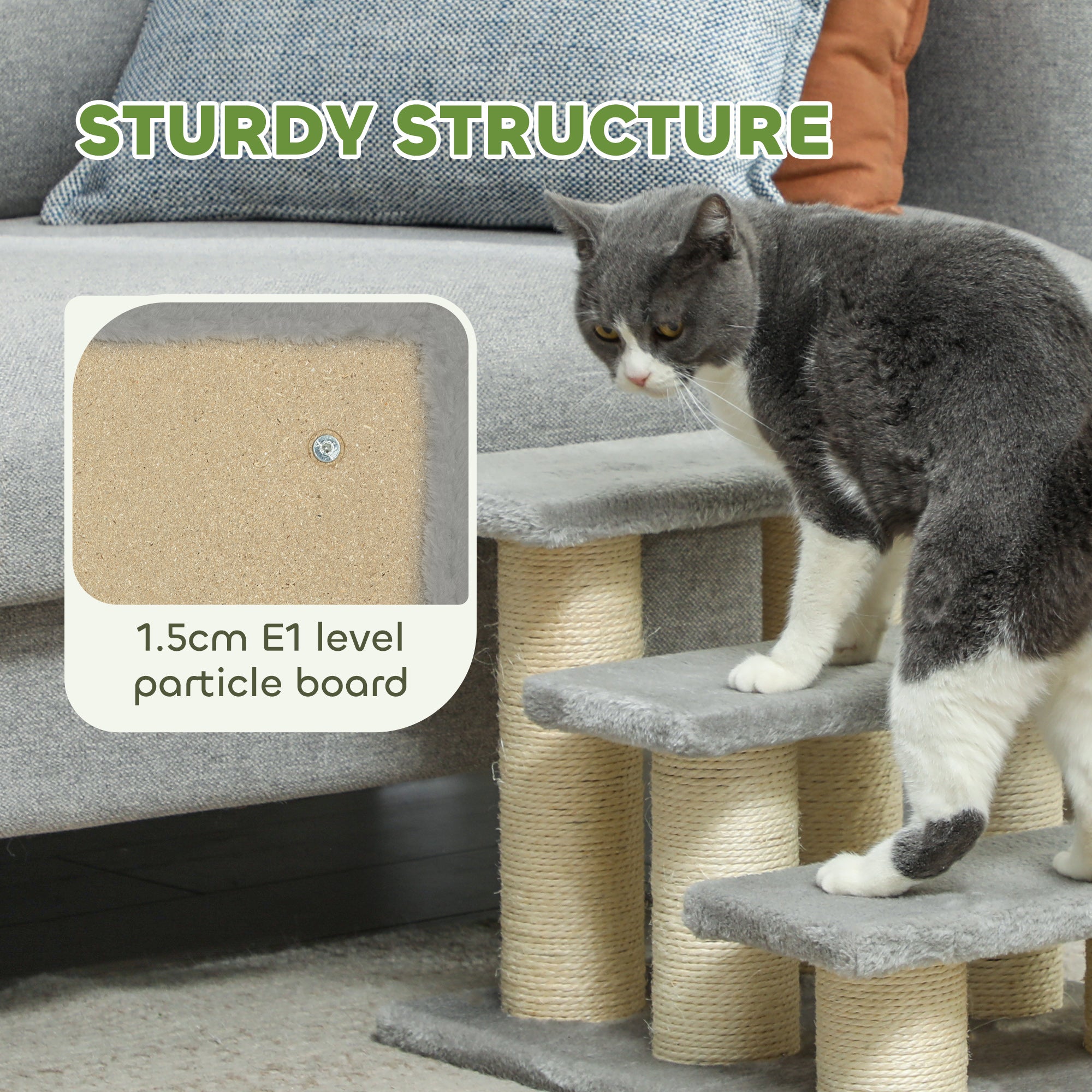 PawHut Pet Stairs 3-step Pet Ladder Cat Dog Stairs Climb Ladder Cat Tree, Grey Secondary image
