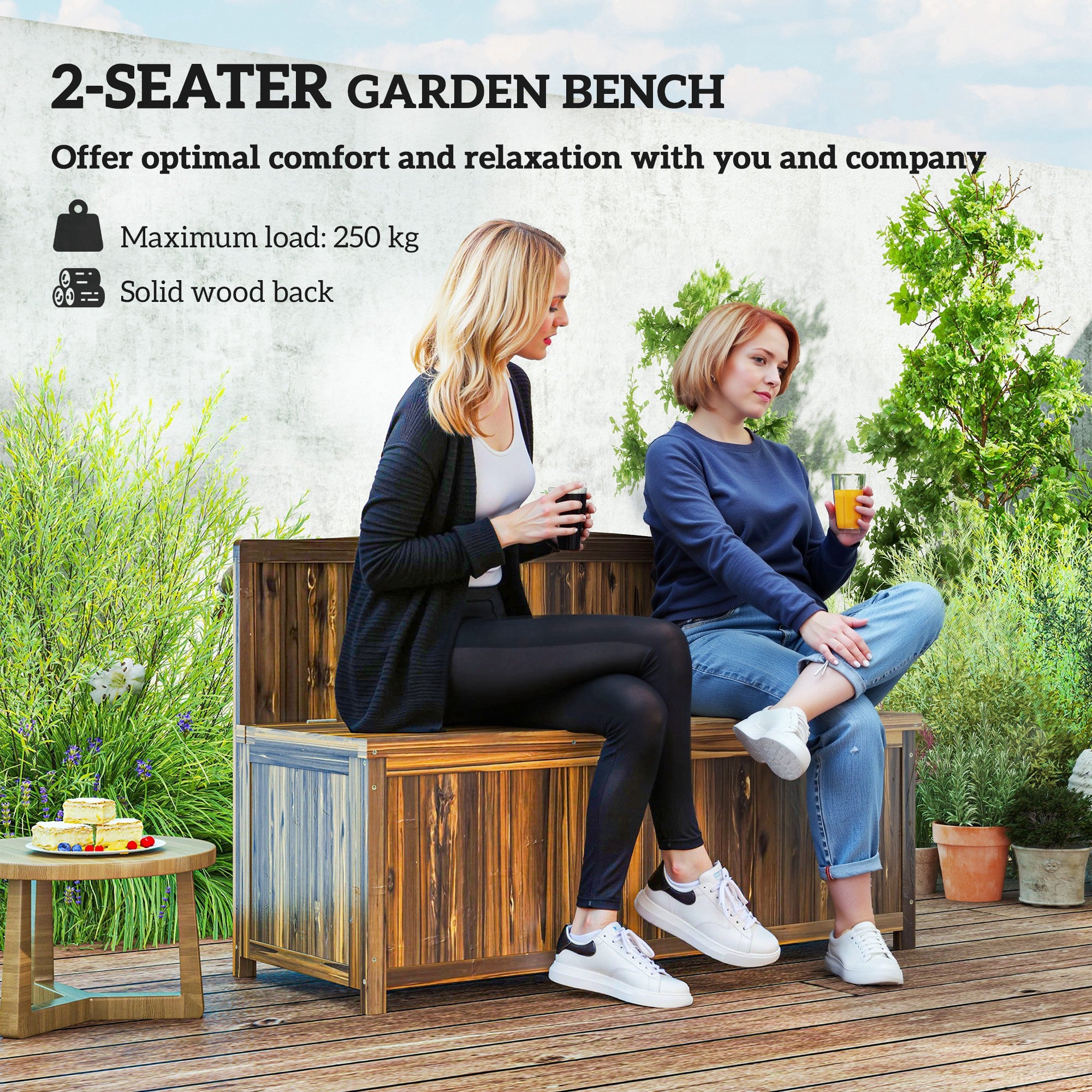 Wood Storage Bench For Patio Furniture, Outdoor Garden Seating Tools, Brown Secondary image
