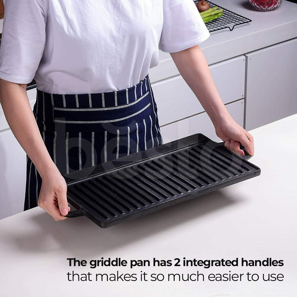 Griddle Plate Cast Iron Reversible BBQ Skillet Fry Pan Grill Double Sided Secondary image