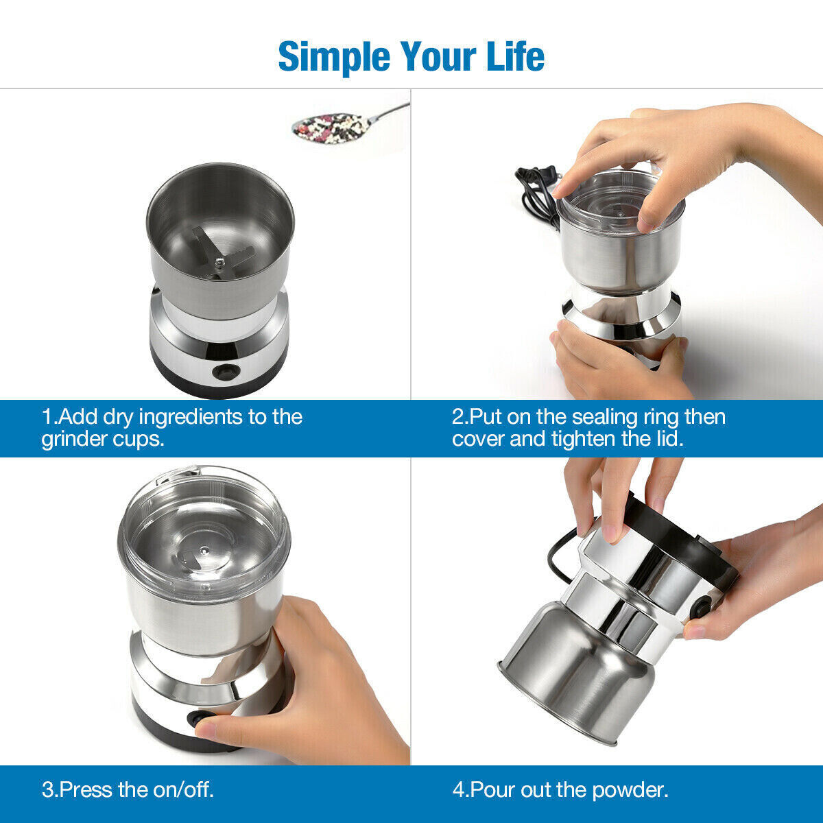 Electric Coffee Grinder Grinding Milling Nut Bean Spice Matte Blade Blender UK Secondary image