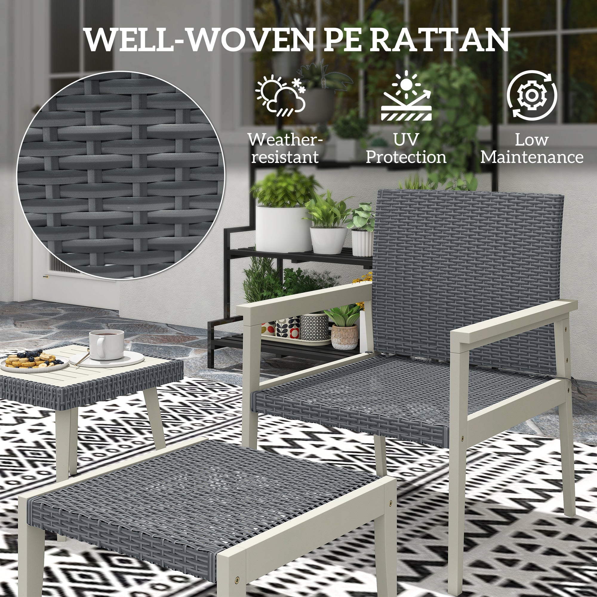 Five-Piece Rattan Patio Set, With Wood-Top Table - Grey Secondary image