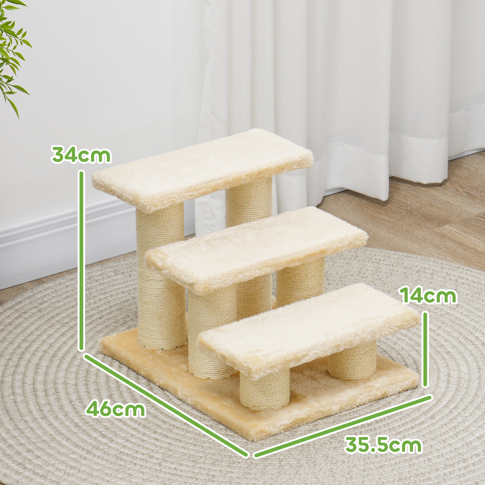 PawHut Pet Stairs 3-step Pet Ladder Cat Dog Stairs Climb Ladder Cat Tree, Beige Secondary image