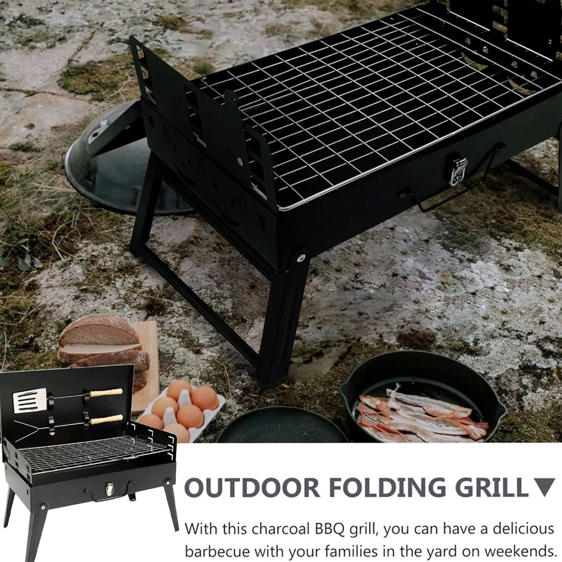 Portable Folding Charcoal BBQ Barbecue Camping Grill Travel Picnic Outdoor UK Secondary image