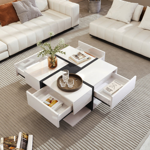 Coffee Table, Table With 4 Drawers, Unique Color Matching And Line Design, Storage Space At The Bottom. 78x78x36cm Secondary image