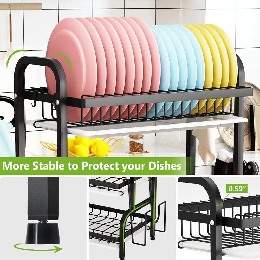 3 Tier Dish Drainer Rack With Drip Tray Cutlery Holder Plate Rack Kitchen Sink Secondary image