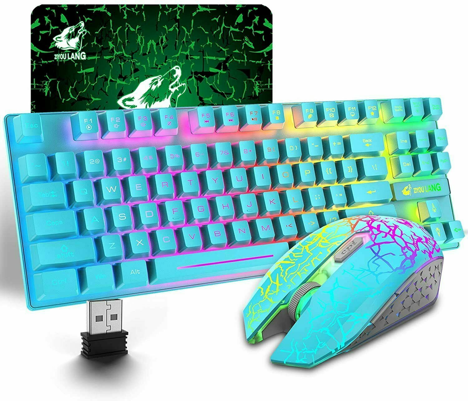 T87 Wireless Gaming Keyboard and Mouse Set with Rainbow Backlight for PC, Mac, PS4 & Xbox One Secondary image