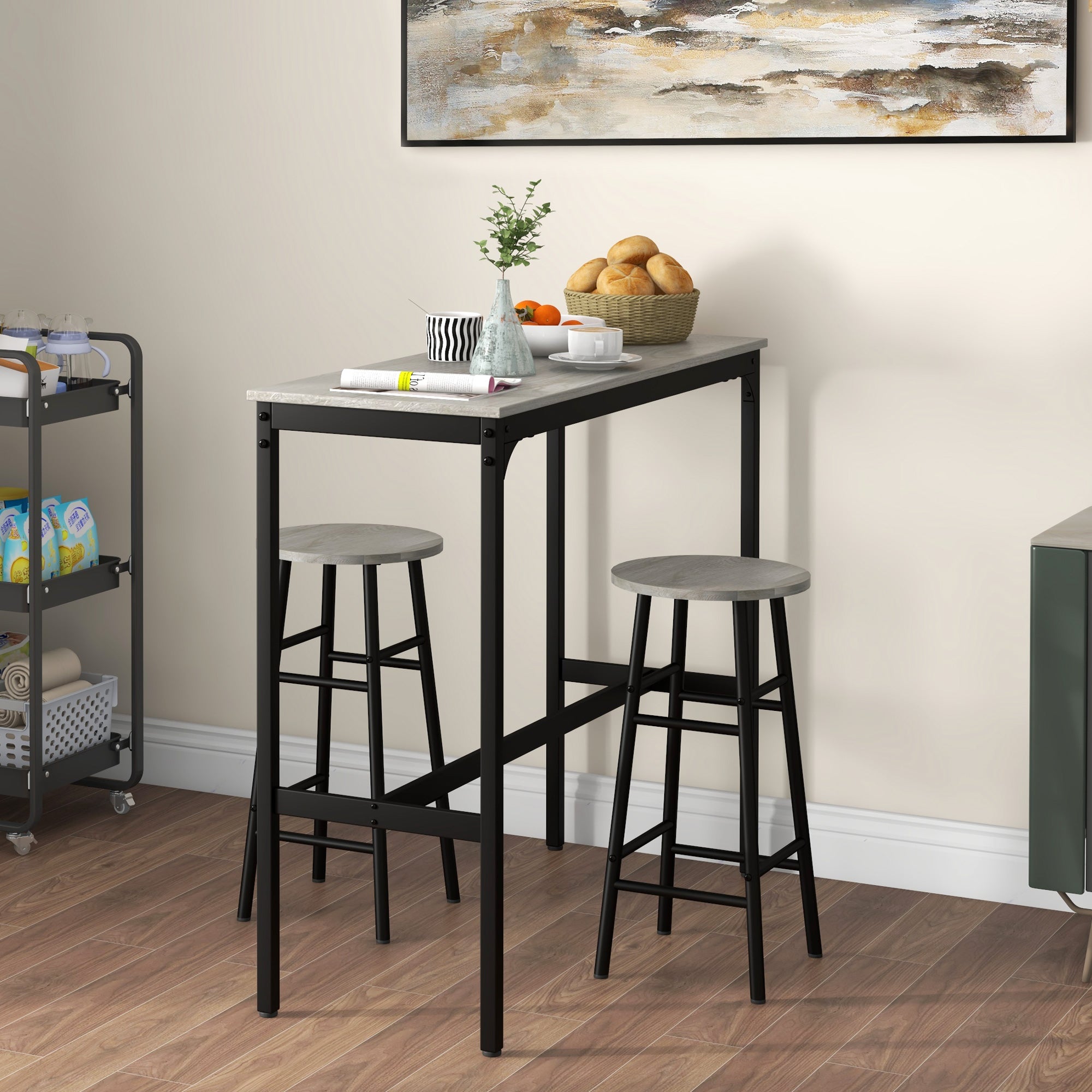 3 Piece Bar Table Set With 2 Stools Industrial Bar Table And Stool Set Secondary image