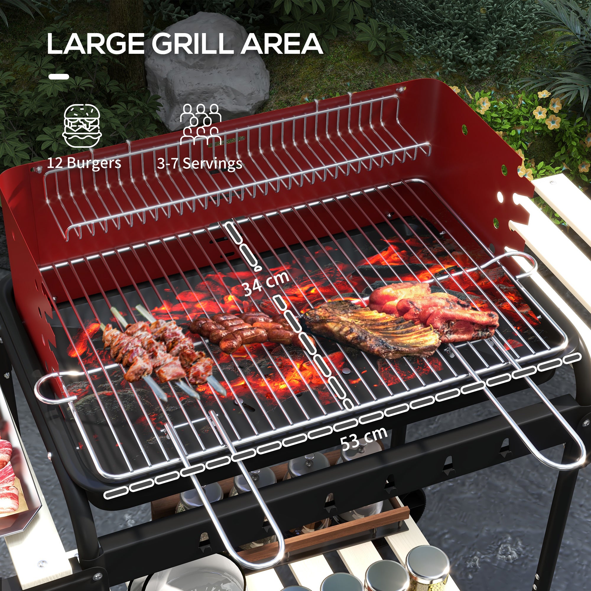 Charcoal BBQ, With Five Position Grill Grate - Red Secondary image