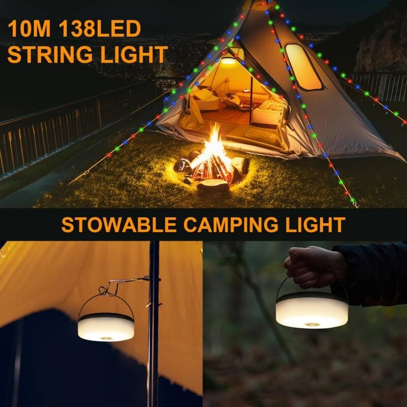 2-in-1 10M Rechargeable Fairy Lights & Camping Lamp, Solar USB Rechargeable Camping Light With 5 Modes, Versatile String Lights For Garden & Outdoor Tree Lights Secondary image